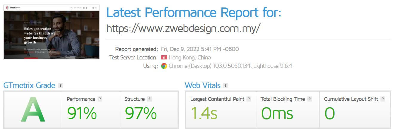 GT Metrix page speed